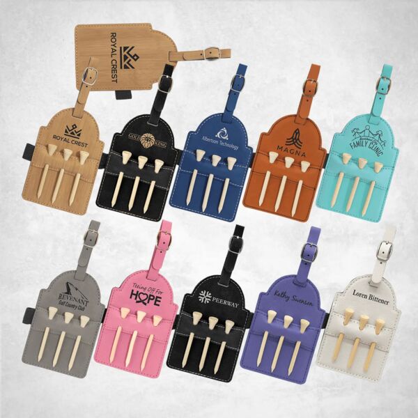 Blank Laserable Leatherette Golf Bag Tags with Tees Thumbnail