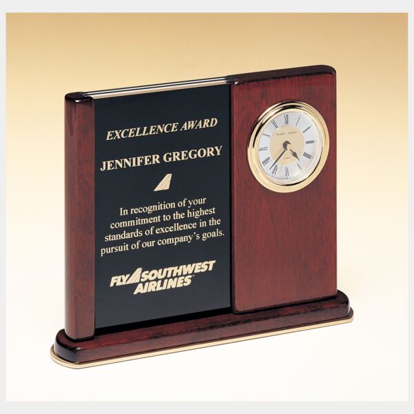 6 3/4" x 8 1/2" Piano Finish Clock with Two Engraving Plates to Accomodate Extra Copy Thumbnail