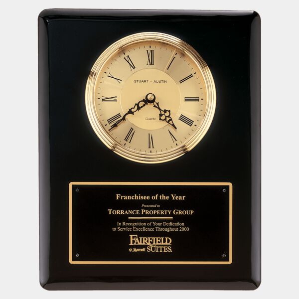 10 1/2" x 13" Piano Finish Clock, Waterfall Bezel with Glass Lens, Dial, Plate Thumbnail