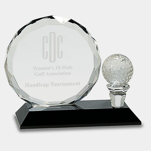 5 1/2" Round Facet Crystal with Golf Ball on Pedestal Base Thumbnail