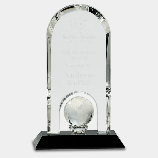 8 3/4" Crystal Dome with Inset Globe on Pedestal Base Thumbnail