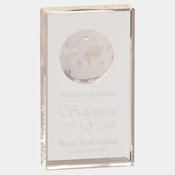 7" Crystal Rectangle with Globe Etching Thumbnail