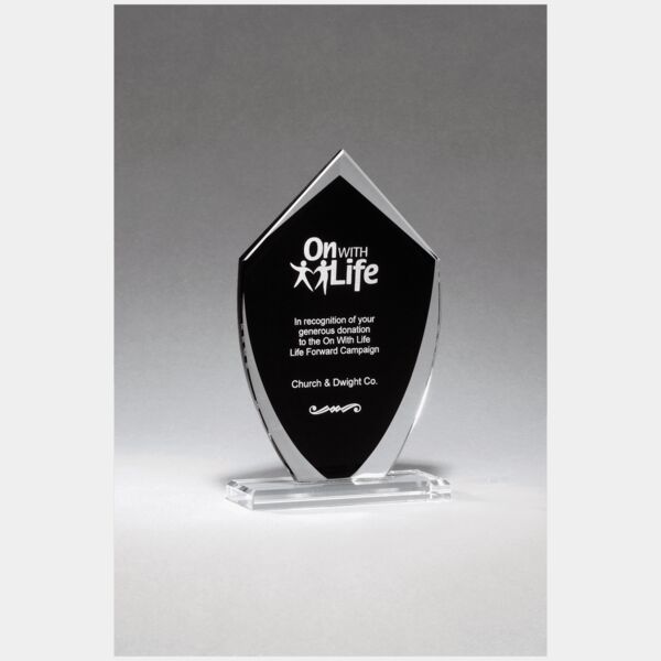 5 1/2" x 9 1/4" Shield Shaped Glass Award with Silkscreened Center Thumbnail