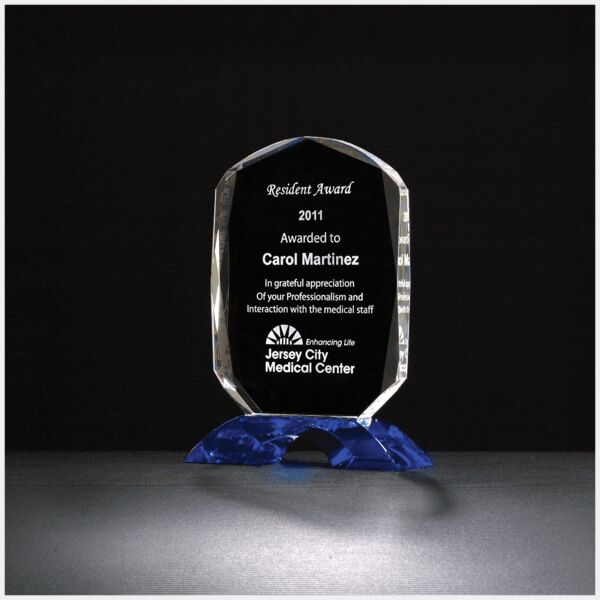 4 1/2" x 6 1/8" Diamond Series Crystal Award with Cobalt Crystal Base Thumbnail