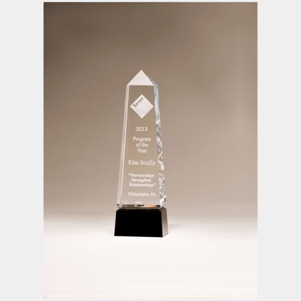 2 7/8" x 9 3/4" Crystal Obelisk with Prism-Effect Top and Base Thumbnail