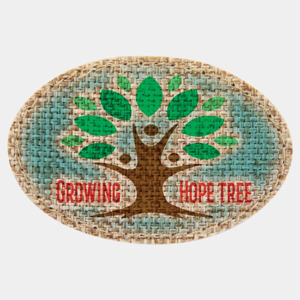 3" x 2" Oval Burlap Sublimatable Patch with Adhesive Thumbnail