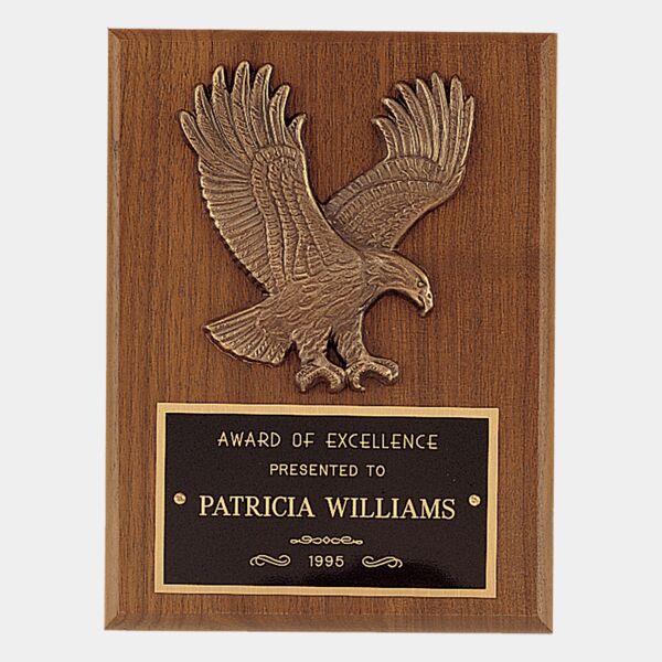 6" x 8" Sculptured Relief Eagle Casting and Laser Engravable Plate on an American Plaque Thumbnail