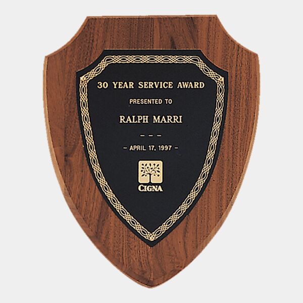 7 1/4" X 9" Jewelers Laserable Border Shield Plate on an American Shield Plaque- Sheffield Series Thumbnail