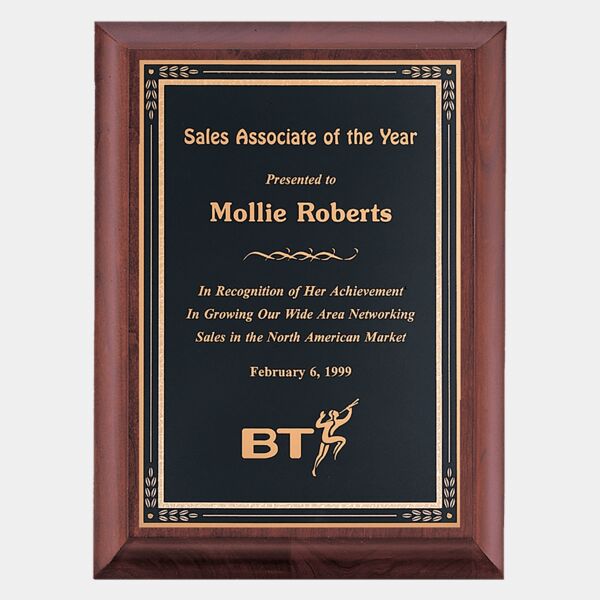 9" x 12" Hand Rubbed Finish Plaque with Florentine Border LaserFX Plate Thumbnail