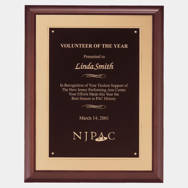 11" x 14" Hand Rubbed Finish Plaque with Laserable Brass Plate on a Embossed Back Plate Thumbnail