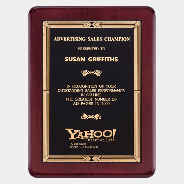 9" x 12" Airflyte Premium Piano Finish Plaque with Border Laserable Brass Plate Thumbnail