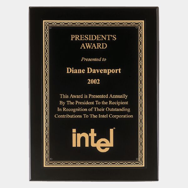 11" x 14" Airflyte Premium Piano Finish Plaque with Florentine Border Laserable Brass Plate Thumbnail