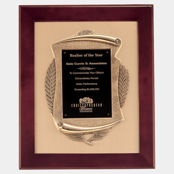 14" x 17" Piano Finish Frame with Antique Casting with LaserFX Plate on Brushed Metal Background Thumbnail