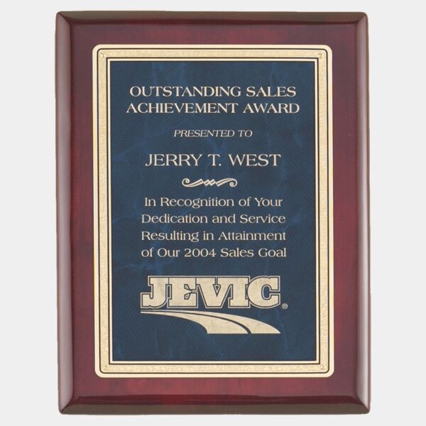 8" x 10" Piano Finish Plaque with Sapphire Marble/ Florentine Design LaserFX Plate Thumbnail