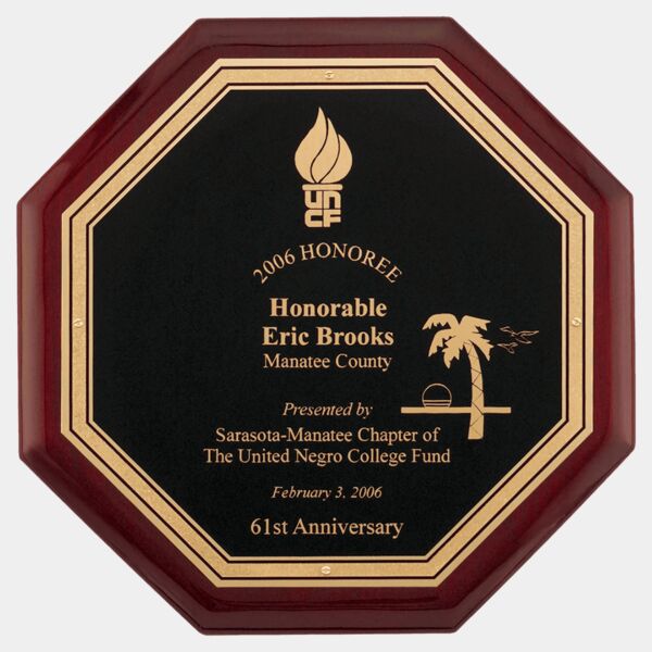 10" x 10" Octagonal Piano Finish Plaque with Florentine LaserFX Plate Thumbnail