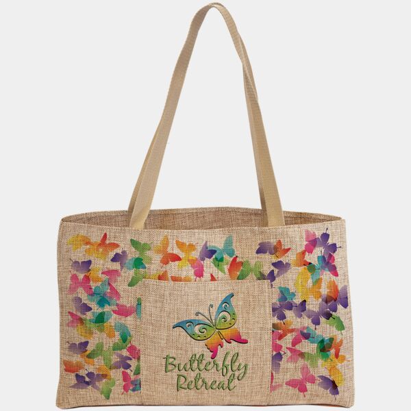 19" x 12" Burlap Shopping Bag with 5" Gusset and Outside Pocket Thumbnail