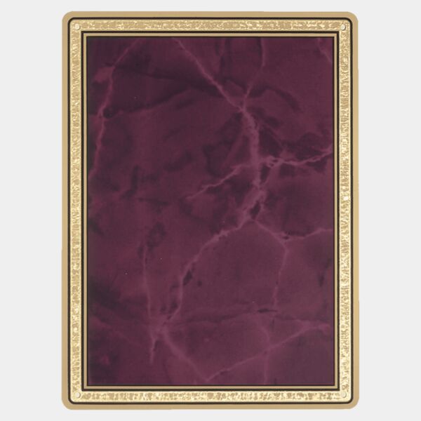5 7/8" x 7 7/8" Ruby Marble Brass Plated Steel Plate with Rounded Corners, Florentine Border and Four Holes Thumbnail