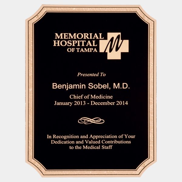 5 1/4" x 7 1/4" LaserFX Notched Corner Plate with Florentine Border, Textured Center and Four Holes Thumbnail