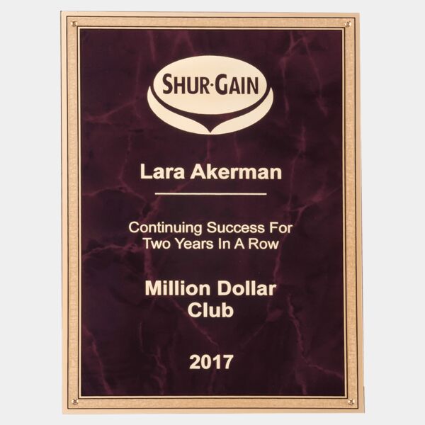 6" x 8" Ruby Marble Brass Plated Steel Plate with 4 Holes and Florentitine Border Thumbnail