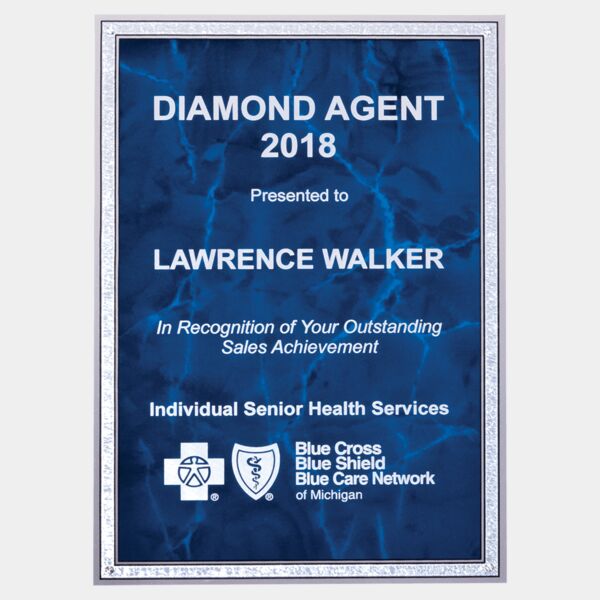 6" x 8" Sapphire Marble Laserable Aluminum Plate with Florentine Border and Four Holes Thumbnail