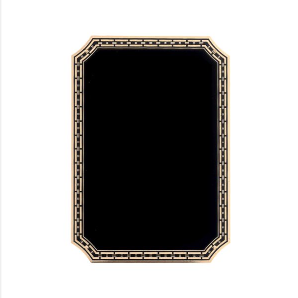 9" x 13" Brass Plated Steel Plate with Notched Corners, Link Design Florentine Border, and Four Holes Thumbnail