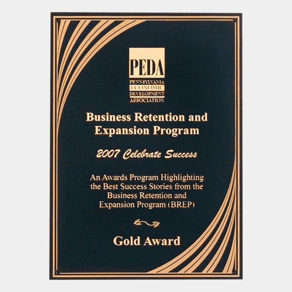 7" x 10" Laserable Brass Plate with Cascading Swirl Border and Four Holes Thumbnail