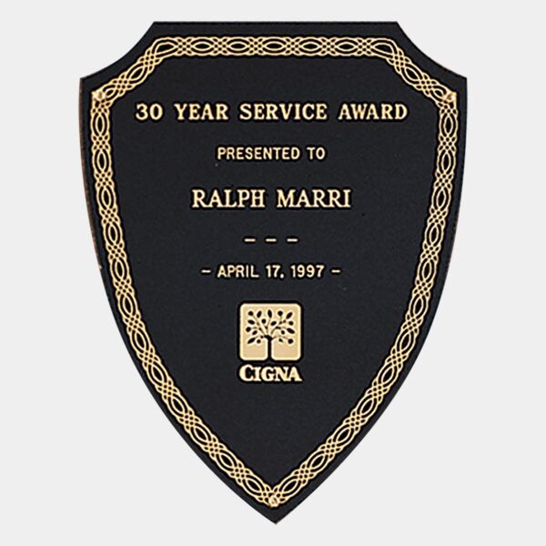 6" x 7 1/2" Laserable Brass Shield Plate with Design Border and Three Holes Thumbnail