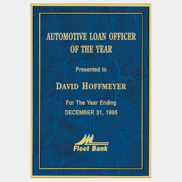 7" x 10" Sapphire Marble Laser Engravable Brass Plated Steel Plate with Border and Four Holes Thumbnail