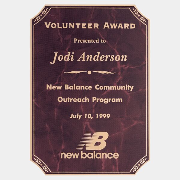 6" x 8 1/2" Airflyte Brass Plated Steel Ruby Marble Notched Corner Plate with Border and Four Holes Thumbnail