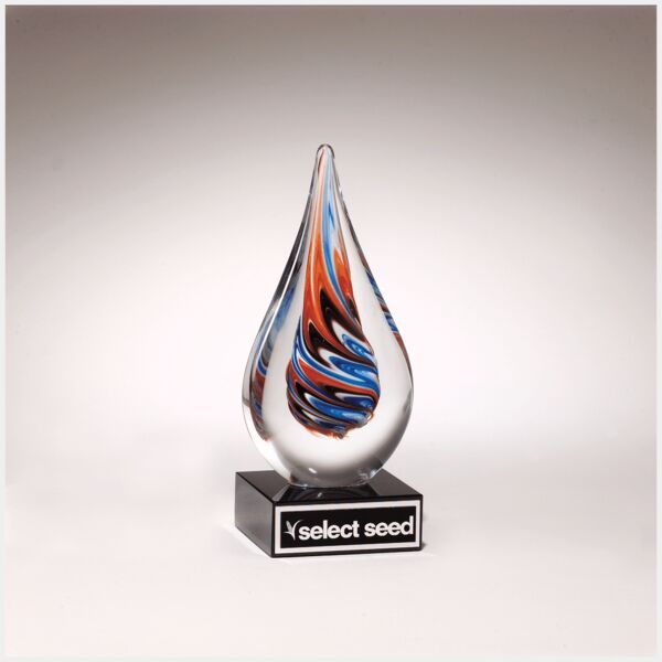 7 1/2" Teardrop Art Glass on Glass Base with Laserable Aluminum Plate Thumbnail