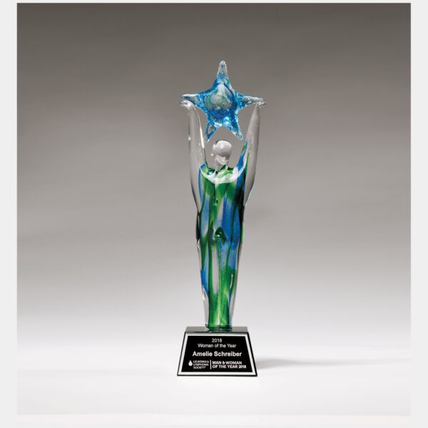 11 1/2" Star Achiever Art Glass on Glass Base with Laserable Aluminum Plate Thumbnail